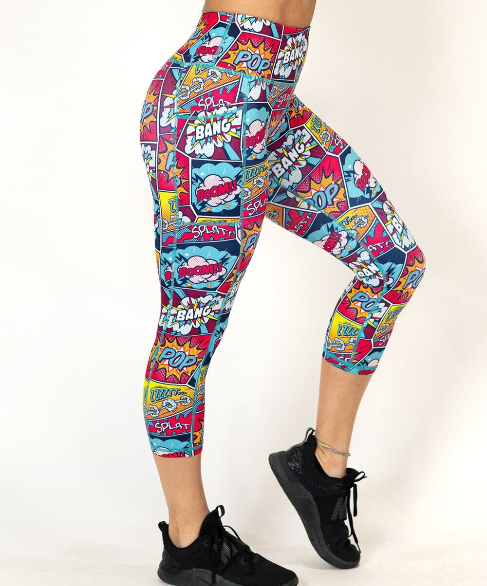 NWOT CVG Comic Book Boom Bang Pop Capri Squat Approved Leggings Size XL